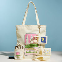 Mini Canvas Pouch with Mediterranean Graphic, Short Handle & Chain Keyring