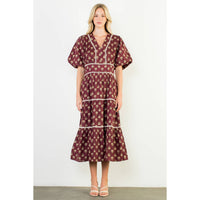 Puff Sleeve Tiered Print Dress