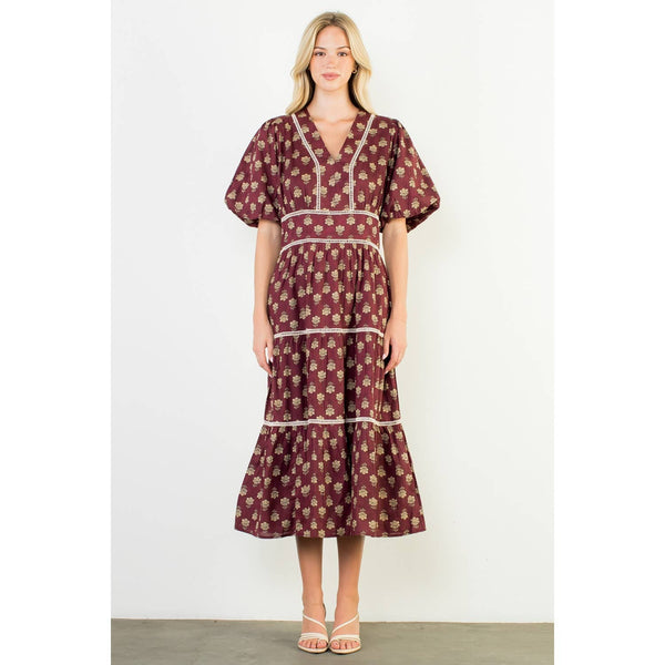 Puff Sleeve Tiered Print Dress