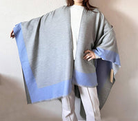Blue-grey knit front Poncho Cape Cardigan