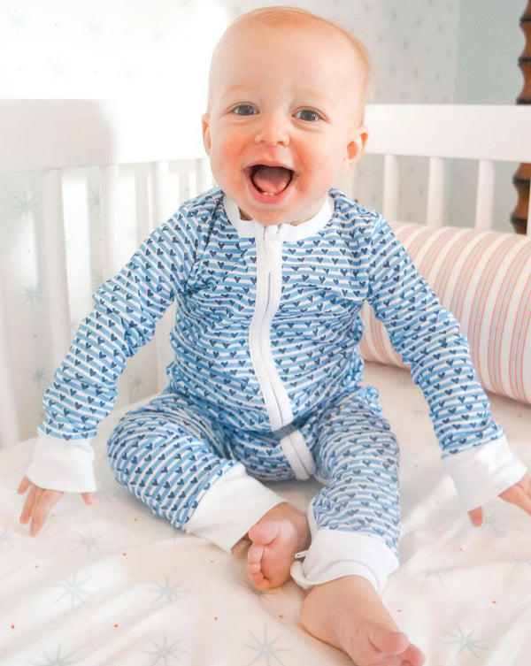 Baby Zip Onesie Chatham Blue Sailor Hearts