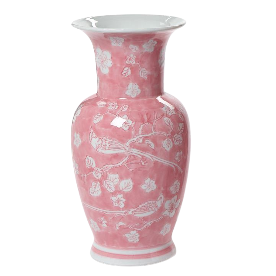 Hand-Painted Pink Chinoiserie Vases / Jar