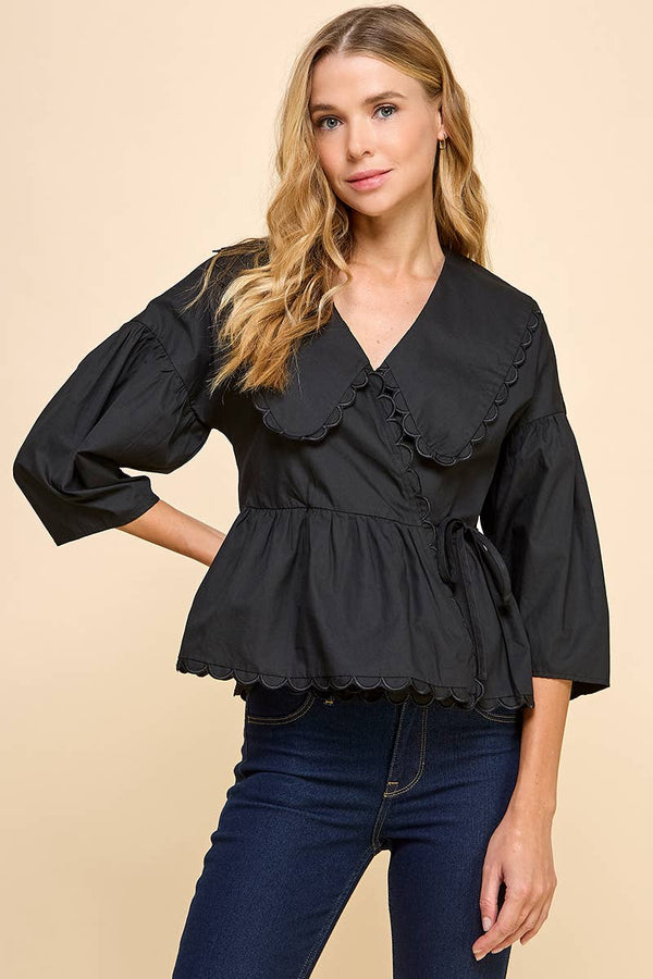 Peter Pan Collar Wrapped Front Top