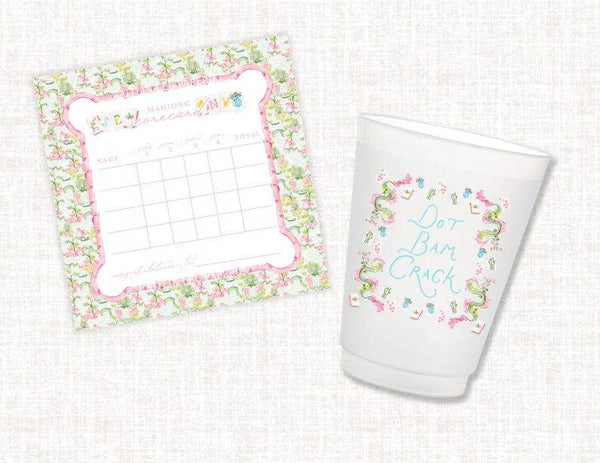 Mahjong Gift Set, Mahjong Scorecard Notepad & Frosted Cups Set
