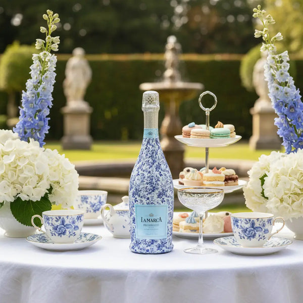 Grandmillennial Blue Floral Prosecco Bottle Wrap