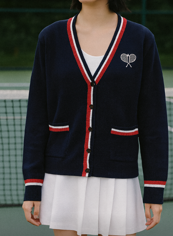 Tennis Cardigan Classic - Navy, Red, White 