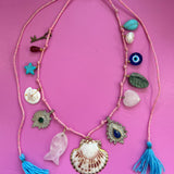 Charm Necklace Light Pink Cord and Tassel