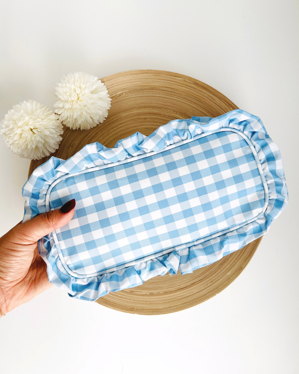 Gingham Ruffle Pouch Coquette | Cute Make-up or Pencil Bag