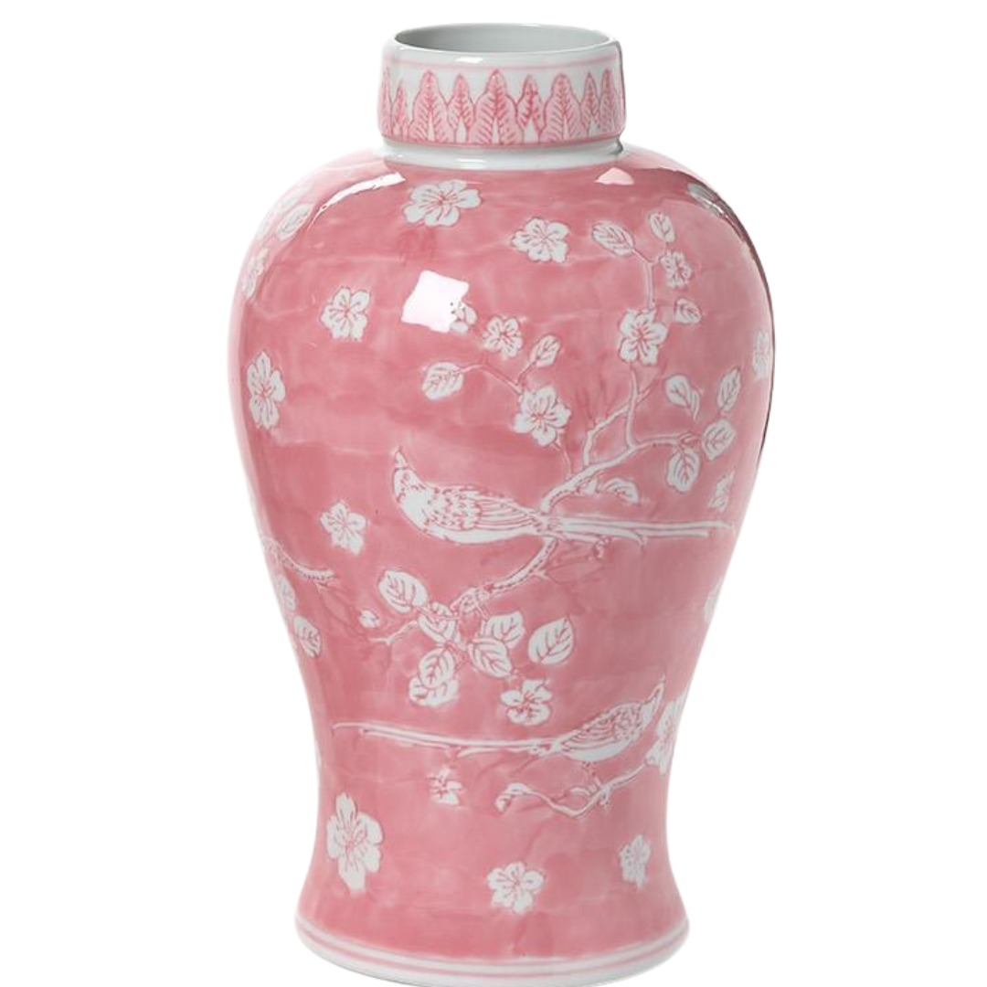 Hand-Painted Pink Chinoiserie Vases / Jar