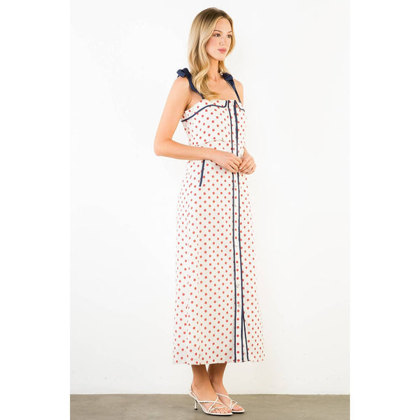 Polkadot Dress With Shoulder Strap Tie