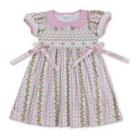 Short sleeves pink bow floral baby girls summer romper