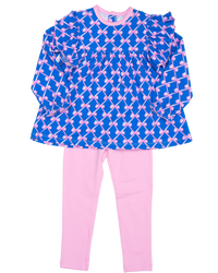 Abree Blue Ribbon Bow Legging Set