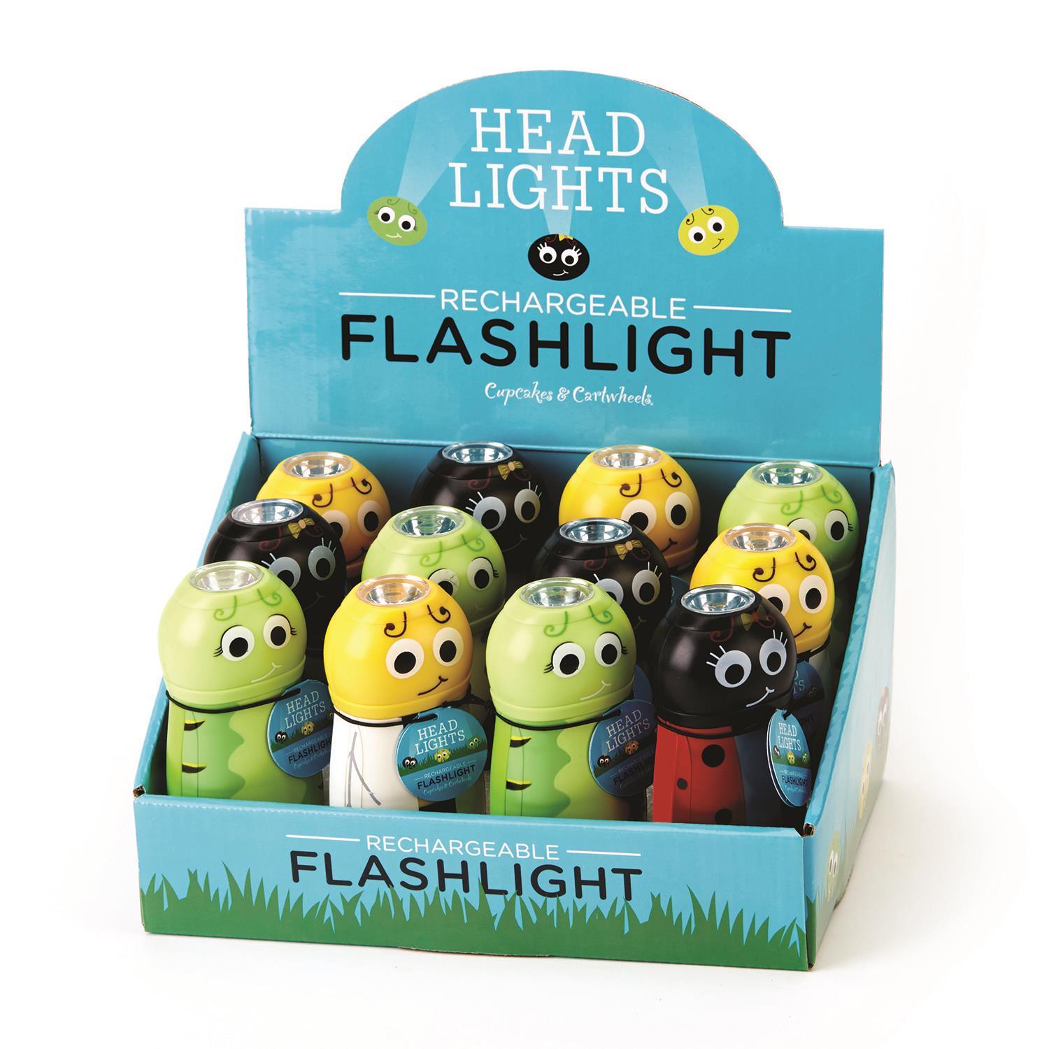 Head Lights 12 Pc Rechargeable Bug Flashlight Un in Countertop Display ...