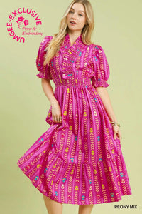 Vibrant Ruffle Smocked Midi Dress