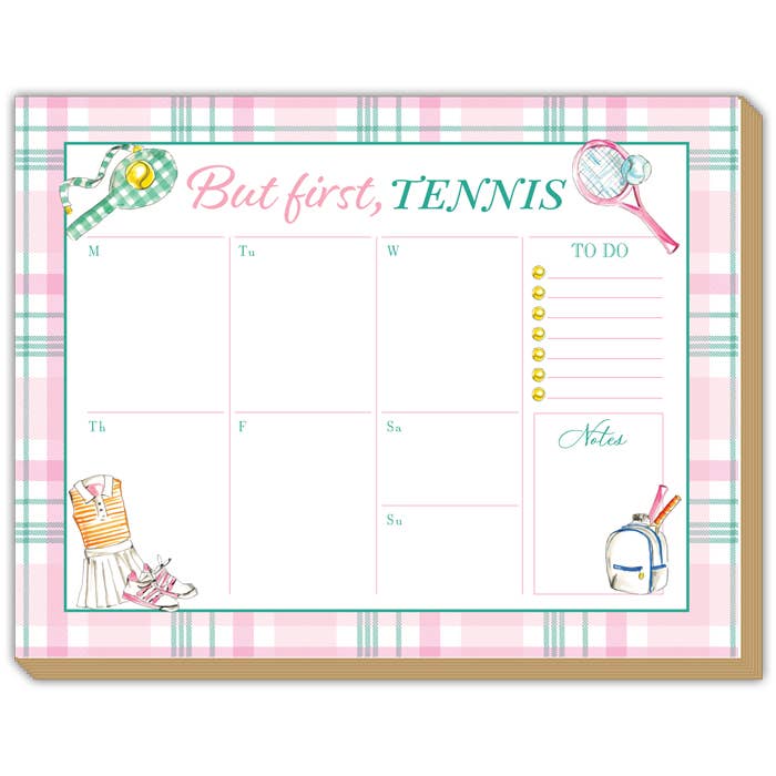 But First Tennis Light Pink & Teal Plaid Luxe Planner