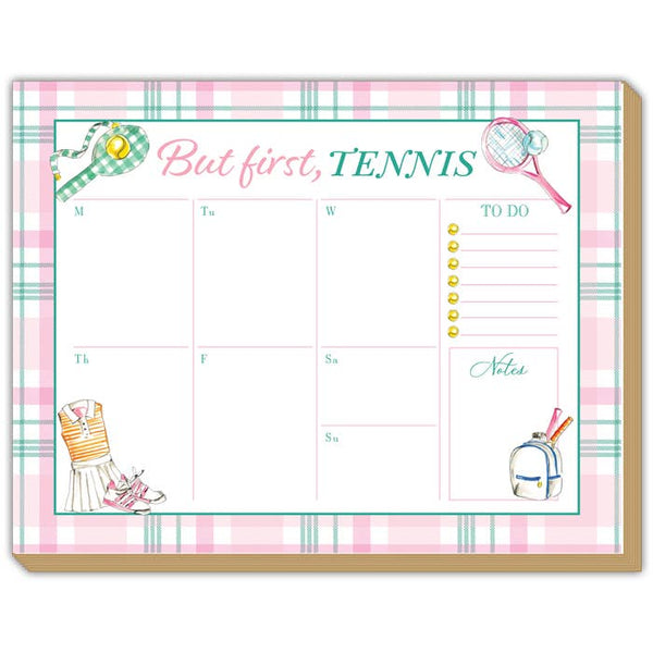 But First Tennis Light Pink & Teal Plaid Luxe Planner