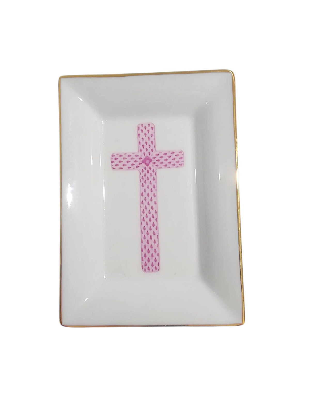 Pink Cross on Porcelain trinket tray