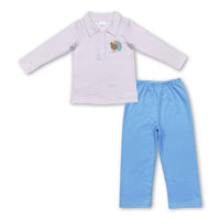 Khaki stripe turkey kids boys Thanksgiving polo shirt