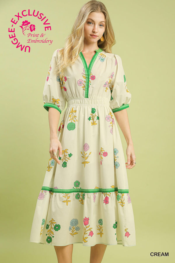 Petal Parade Print Midi Dress