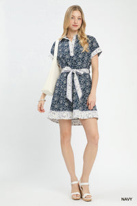 Border Print Belted Shirt Dress