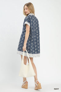 Border Print Belted Shirt Dress
