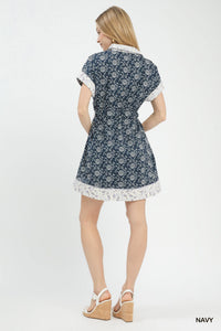 Border Print Belted Shirt Dress