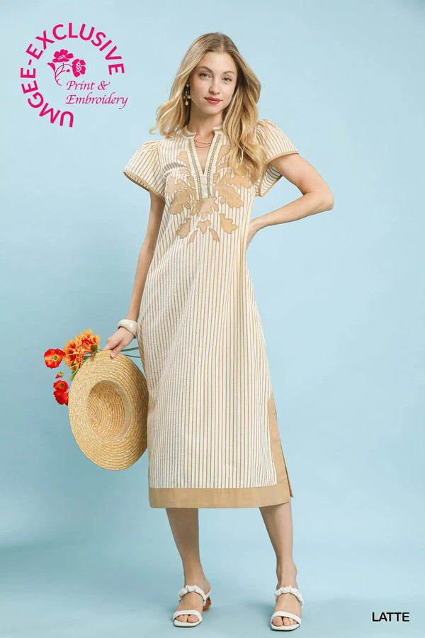 Stripe Midi Dress with Lace Trim