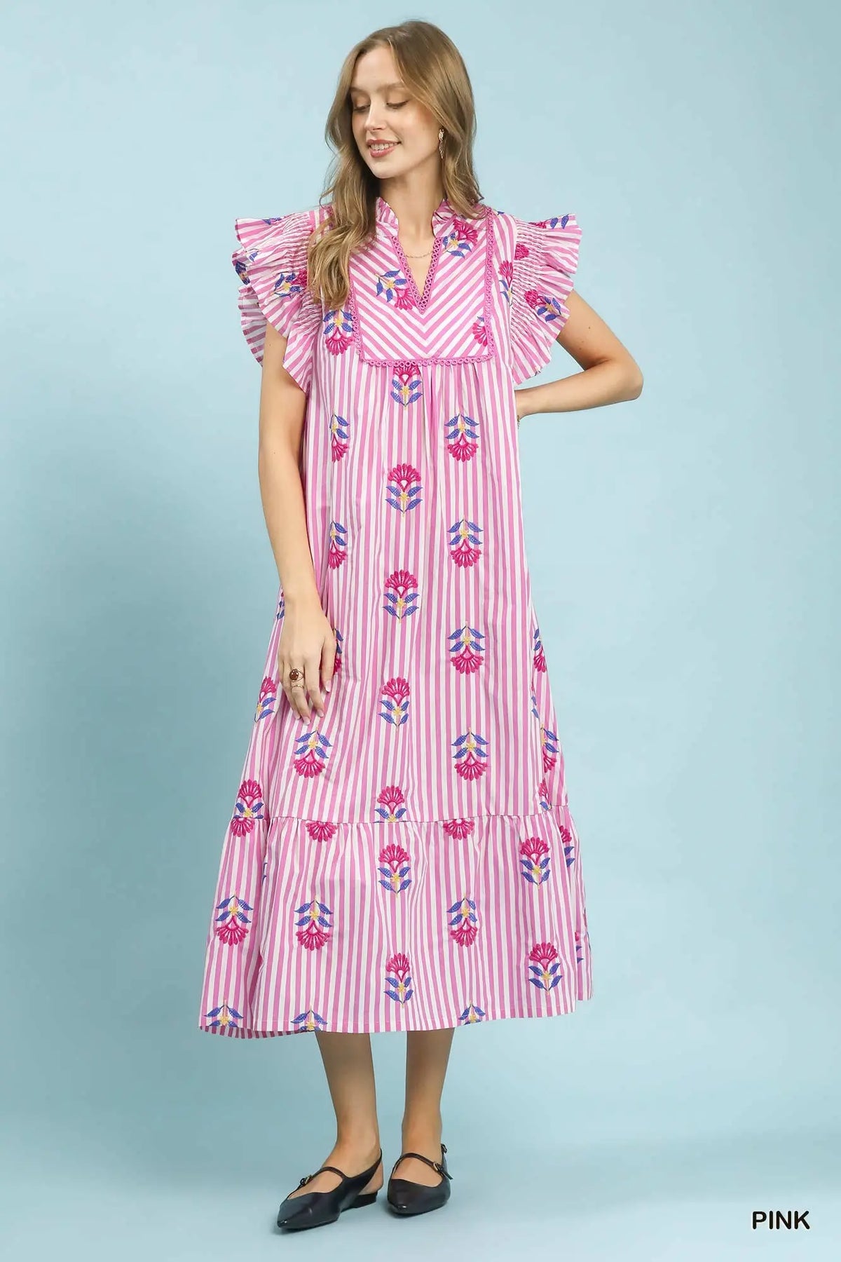 Stripe & Floral Midi Dress