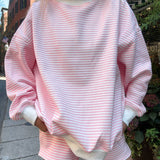 Light Pink and White Big Striped Mockneck Sweatshirt
