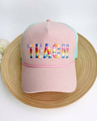 Corduroy Embroidered TEACH Hat | Teacher Trucker Hat