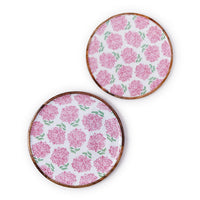 Pink Hydrangea Set of 2 Hand-Crafted Wood Round Tray