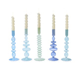 Blue Hand-Blown Glass Taper Candlesticks Set