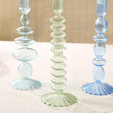 Blue Hand-Blown Glass Taper Candlesticks Set