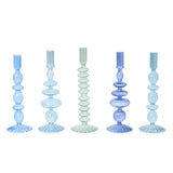Blue Hand-Blown Glass Taper Candlesticks Set