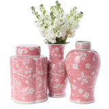 Hand-Painted Pink Chinoiserie Vases / Jar