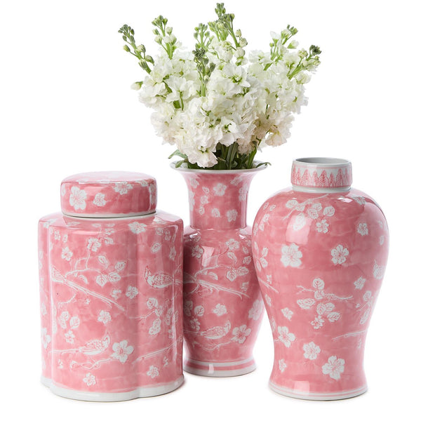Hand-Painted Pink Chinoiserie Vases / Jar