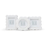 Set of 3 Scalloped White Rattan Weave Frame