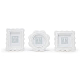 Set of 3 Scalloped White Rattan Weave Frame