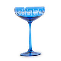 Sparkling Cut Blue Hand Engraved Coupe Glasses