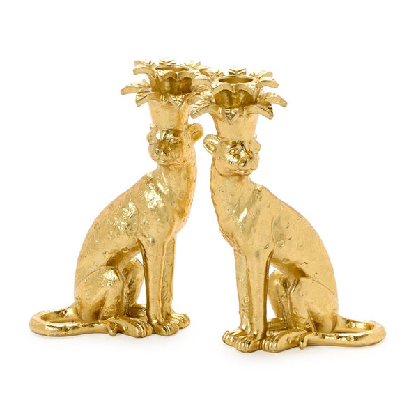 Gold Leopard - Set of 2 Tapered Candleholders