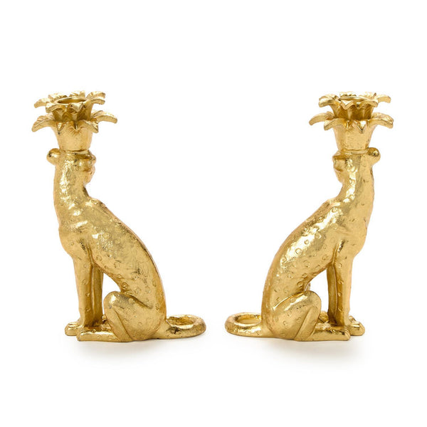 Gold Leopard - Set of 2 Tapered Candleholders