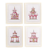 Pink Pagoda Set of 4 White Beaded Framed Wall Art Prints