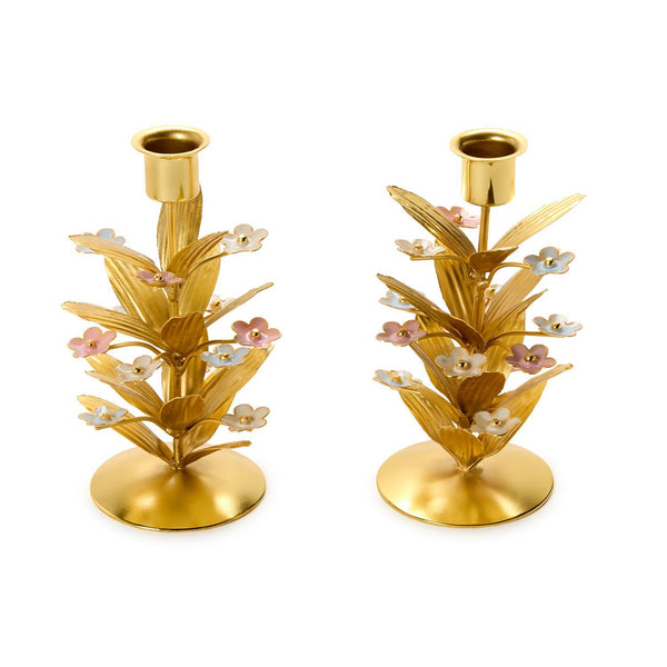 Set of 2 Flower Embellished Candleholders