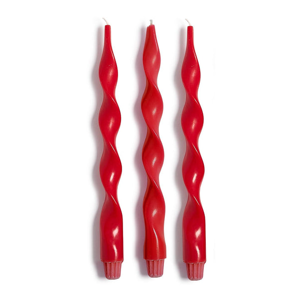 Twist and Glow Set of 3 Red 12" Twist Taper Candles