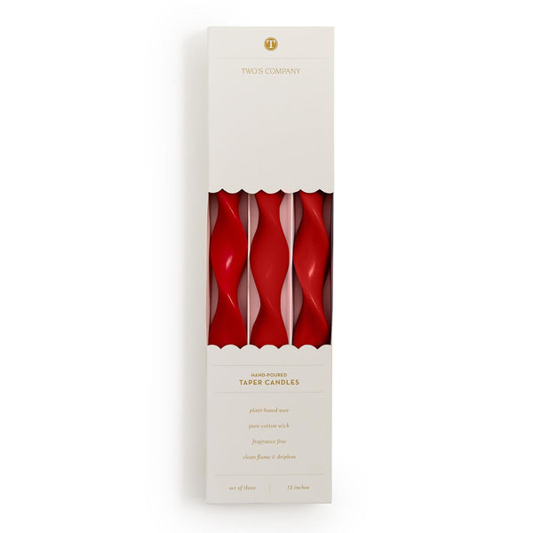 Twist and Glow Set of 3 Red 12" Twist Taper Candles