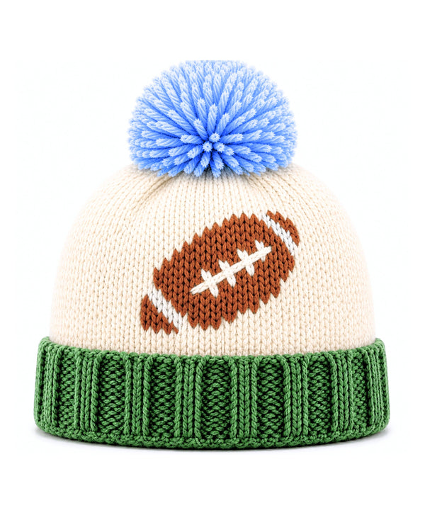 Football Bobble Hat | Blue & Green