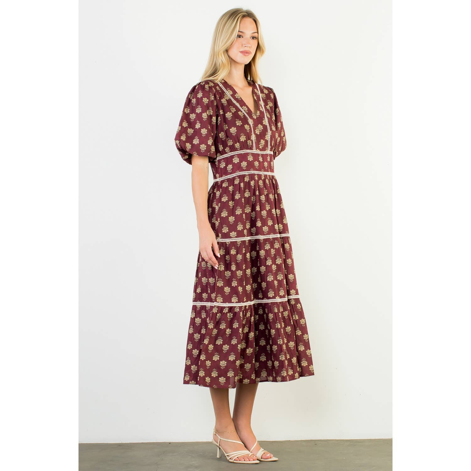 Puff Sleeve Tiered Print Dress