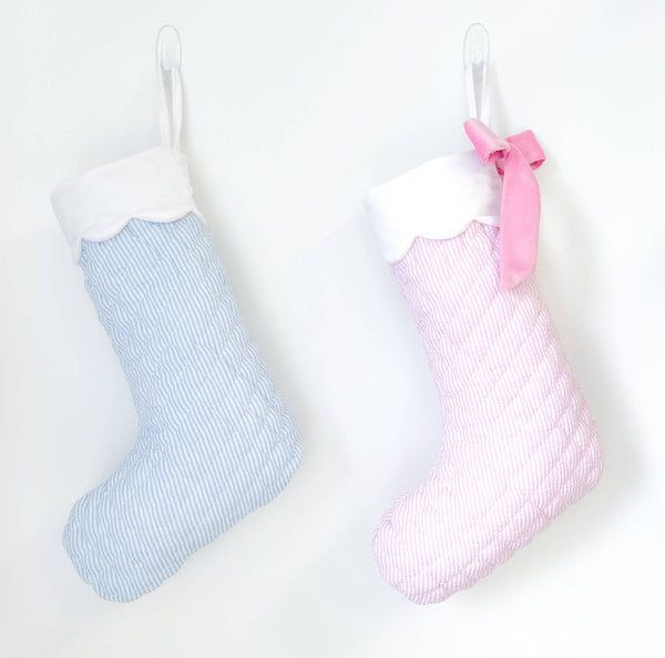 Pink Quilted Seersucker Scalloped Stocking