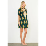 Floral Print V-Neck Striped Detail Dress