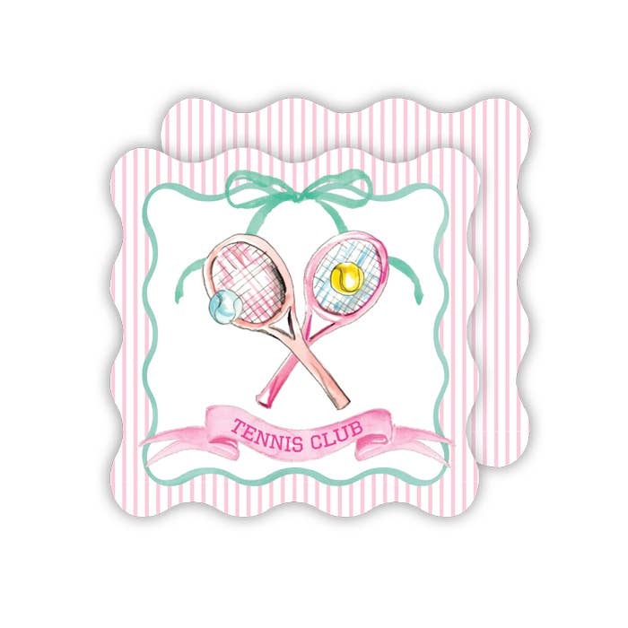 Tennis Club Banner Pink & Teal Tennis Raquets DieCut Coaster